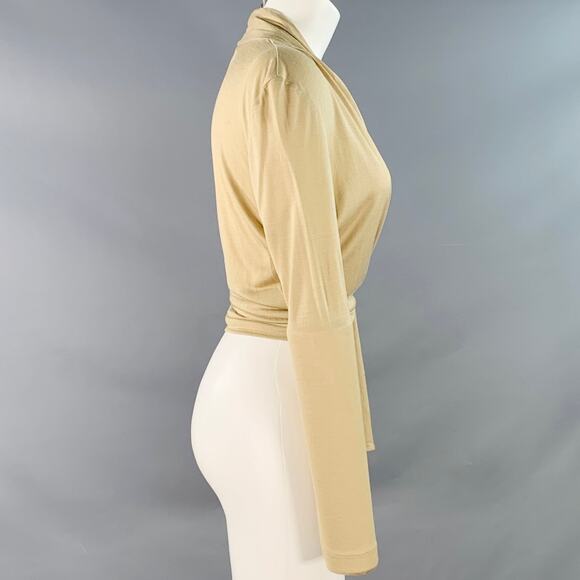 MAX MARA Size S Beige Rayon Silk Wrap Cardigan - Picture 2 of 8